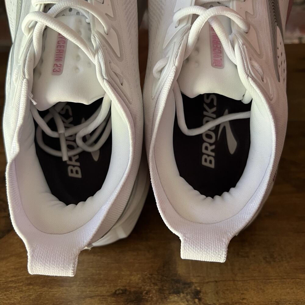 Brooks Glycerin 23 Womens 12 White Pink Cushioned Running Walking Shoes Sneakers - Picture 14 of 16